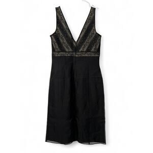 VINTAGE 90's ANN TAYLOR | 0 | Silk Embroidered Short Dress V Neck Cocktail